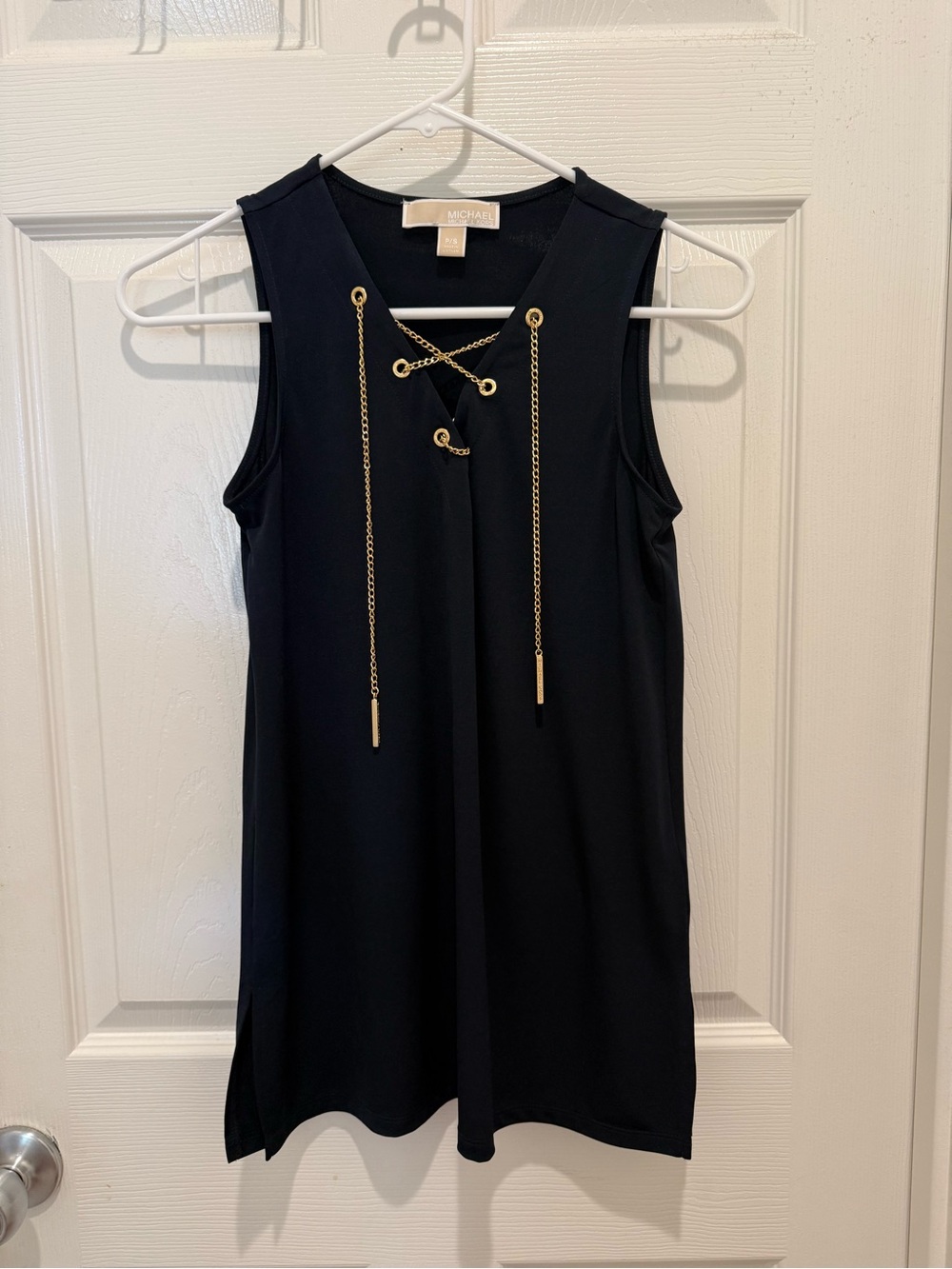 Michael Kors Black Sleeveless Dress with Gold Chain Accents